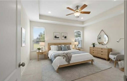 Primary bedroom with tray ceiling